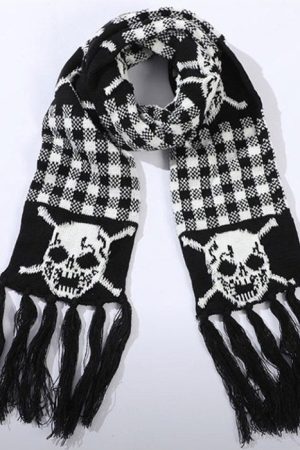 Casual Day Outfits, Easy Trendy Outfits Grunge Skull Knitted Scarf