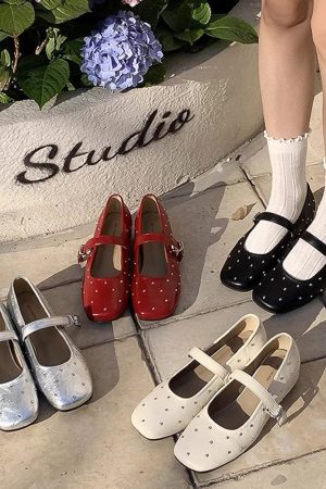 Casual Day Outfits, Easy Trendy Outfits Grunge Sleaze Studded Mary Jane Flats