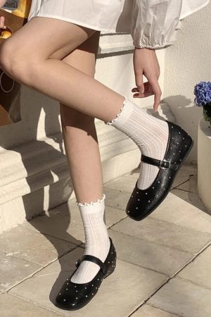 Casual Day Outfits, Easy Trendy Outfits Grunge Sleaze Studded Mary Jane Flats