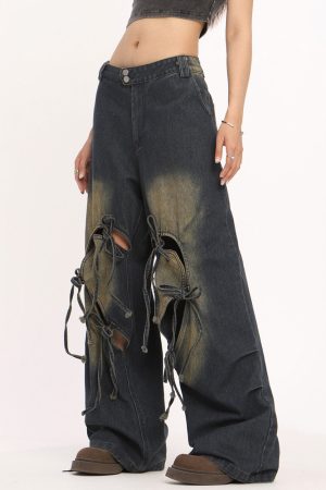 Casual Day Outfits, Easy Trendy Outfits Heart Bow Wide Leg Skater Jeans