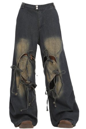 Casual Day Outfits, Easy Trendy Outfits Heart Bow Wide Leg Skater Jeans