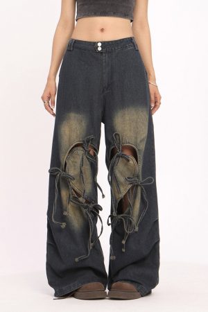 Casual Day Outfits, Easy Trendy Outfits Heart Bow Wide Leg Skater Jeans