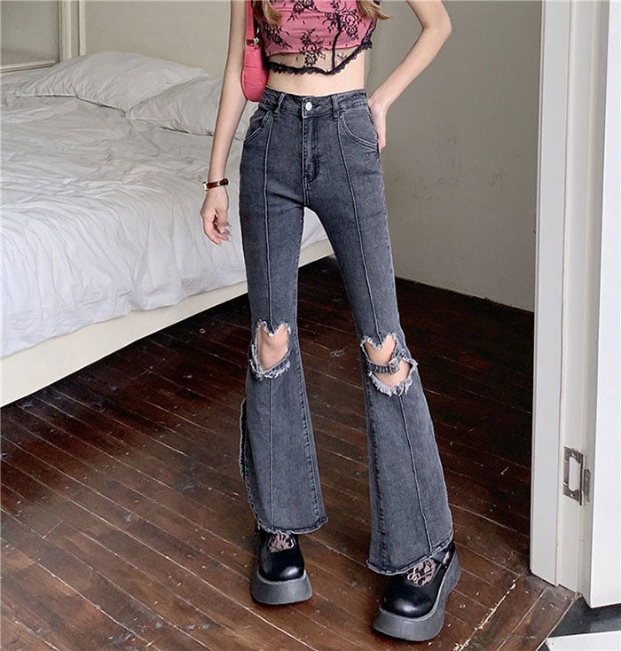 Casual Day Outfits, Easy Trendy Outfits Heart Cut Out Grunge Flare Jeans Casual Day Outfits, Easy Trendy Outfits Heart Cut Out Grunge Flare Jeans