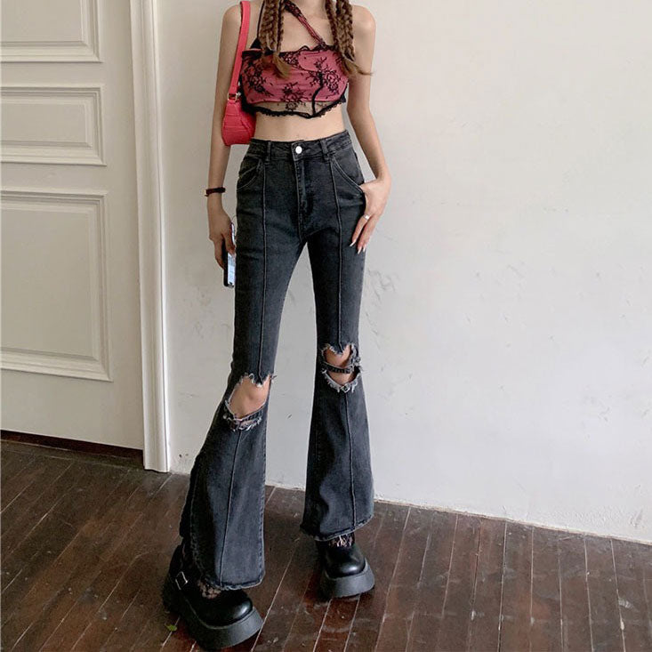 Casual Day Outfits, Easy Trendy Outfits Heart Cut Out Grunge Flare Jeans Casual Day Outfits, Easy Trendy Outfits Heart Cut Out Grunge Flare Jeans