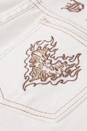 Casual Day Outfits, Easy Trendy Outfits Heart Embroidery Cargo Jeans