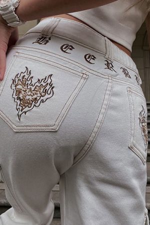 Casual Day Outfits, Easy Trendy Outfits Heart Embroidery Cargo Jeans