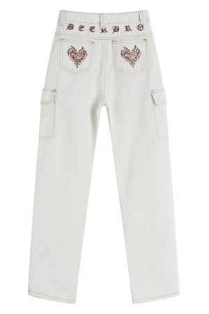 Casual Day Outfits, Easy Trendy Outfits Heart Embroidery Cargo Jeans