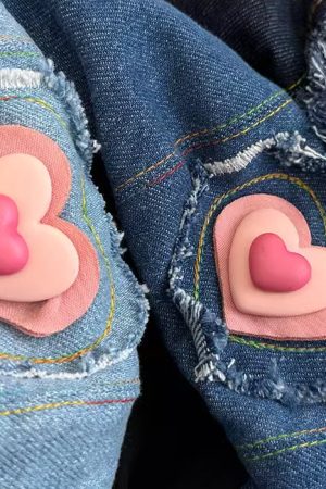 Casual Day Outfits, Easy Trendy Outfits Heart Patch Denim Beret Hat