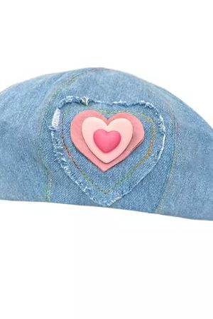 Casual Day Outfits, Easy Trendy Outfits Heart Patch Denim Beret Hat