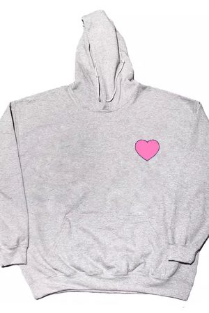 Casual Day Outfits, Easy Trendy Outfits Heart Print Hoodie