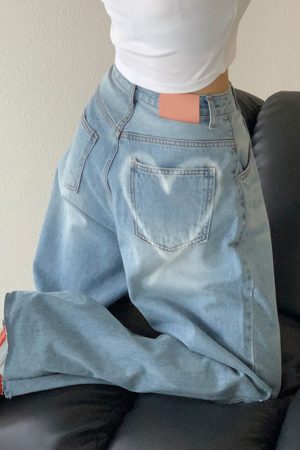 Casual Day Outfits, Easy Trendy Outfits Heart Print Pocket Wide Leg Jeans