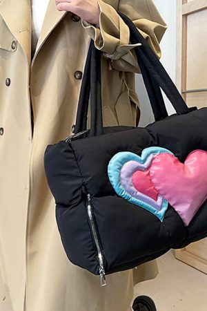 Casual Day Outfits, Easy Trendy Outfits Heart Puffer Handbag