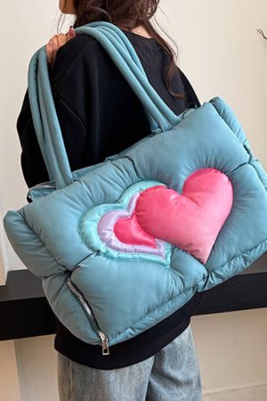 Casual Day Outfits, Easy Trendy Outfits Heart Puffer Handbag