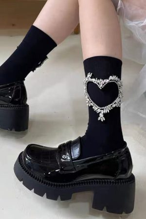 Casual Day Outfits, Easy Trendy Outfits Heart Rhinestone Socks