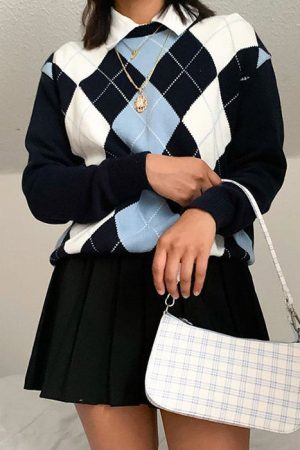 Casual Day Outfits, Easy Trendy Outfits High School Argyle Jumper