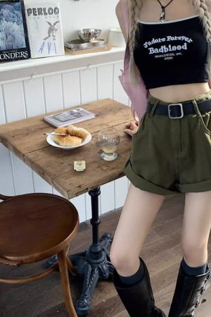 Casual Day Outfits, Easy Trendy Outfits High-Waisted Khaki Shorts