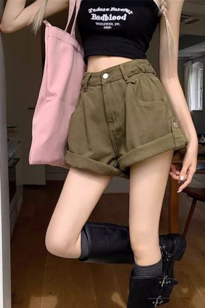 Casual Day Outfits, Easy Trendy Outfits High-Waisted Khaki Shorts