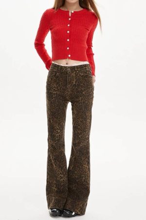 Casual Day Outfits, Easy Trendy Outfits High-Waisted Leopard Flare Jeans