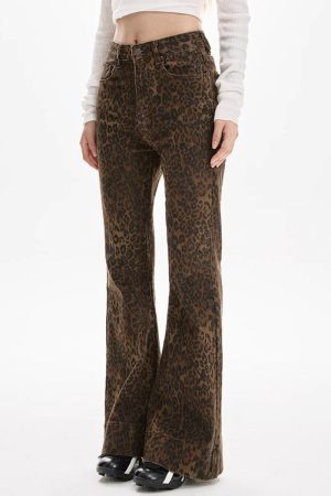 Casual Day Outfits, Easy Trendy Outfits High-Waisted Leopard Flare Jeans