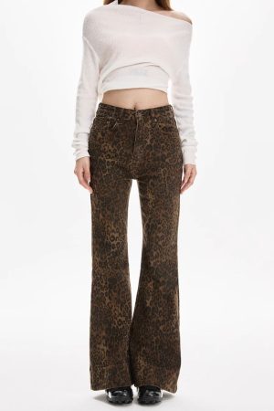 Casual Day Outfits, Easy Trendy Outfits High-Waisted Leopard Flare Jeans