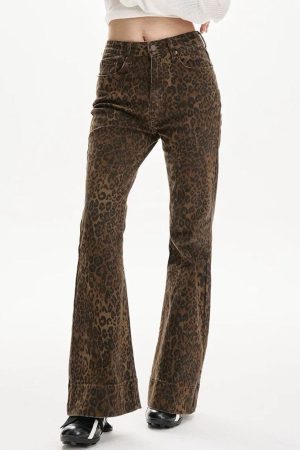 Casual Day Outfits, Easy Trendy Outfits High-Waisted Leopard Flare Jeans