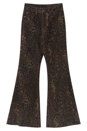 Casual Day Outfits, Easy Trendy Outfits High-Waisted Leopard Flare Jeans