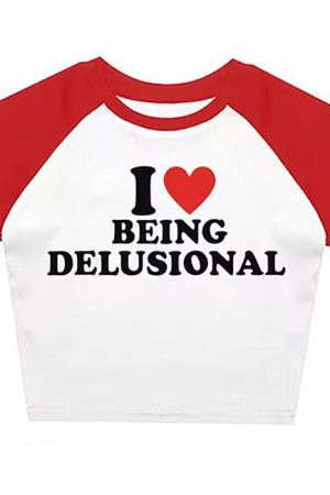 Casual Day Outfits, Easy Trendy Outfits I Love Being Delusional Y2K Crop Top