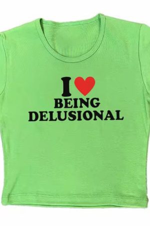 Casual Day Outfits, Easy Trendy Outfits I Love Being Delusional Y2K Crop Top