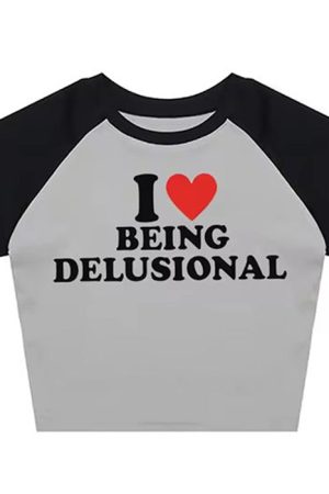 Casual Day Outfits, Easy Trendy Outfits I Love Being Delusional Y2K Crop Top