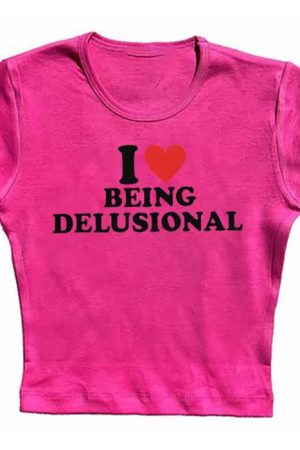 Casual Day Outfits, Easy Trendy Outfits I Love Being Delusional Y2K Crop Top