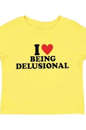 Casual Day Outfits, Easy Trendy Outfits I Love Being Delusional Y2K Crop Top