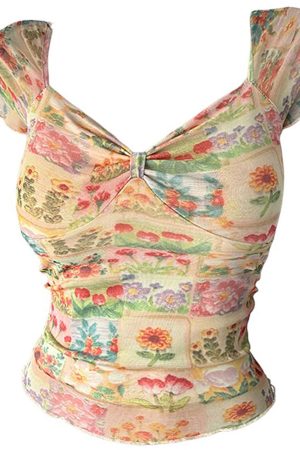 Casual Day Outfits, Easy Trendy Outfits In The Garden Floral Mesh Top