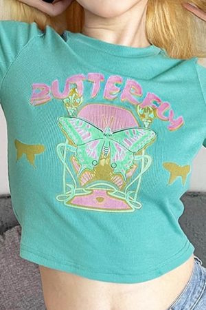 Casual Day Outfits, Easy Trendy Outfits Indie Aesthetic Butterfly Crop Top