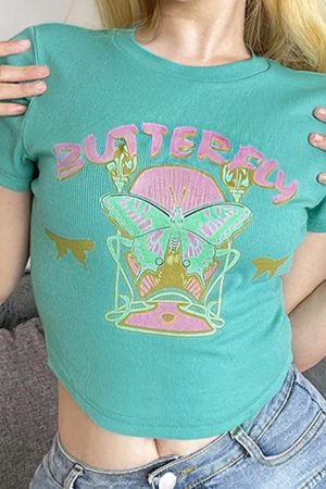 Casual Day Outfits, Easy Trendy Outfits Indie Aesthetic Butterfly Crop Top