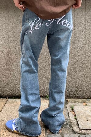 Casual Day Outfits, Easy Trendy Outfits Indie Aesthetic Flower Embroidery Jeans