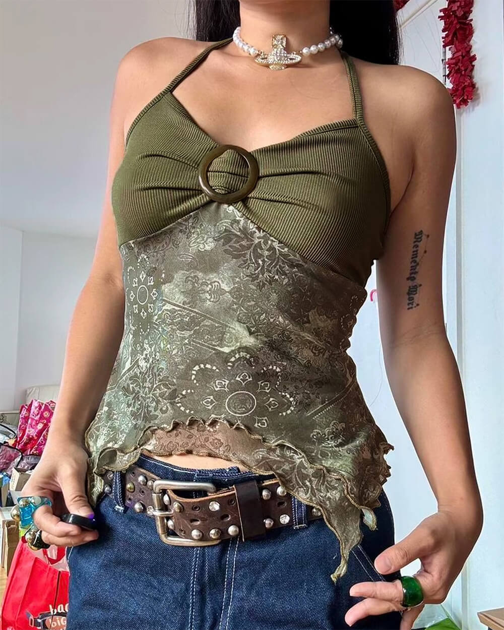 Casual Day Outfits, Easy Trendy Outfits Indie Aesthetic Lace Halter Top Casual Day Outfits, Easy Trendy Outfits Indie Aesthetic Lace Halter Top