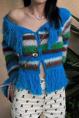 Casual Day Outfits, Easy Trendy Outfits Indie Aesthetic Striped Fringe Top