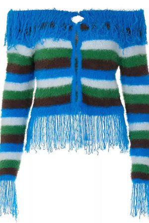 Casual Day Outfits, Easy Trendy Outfits Indie Aesthetic Striped Fringe Top