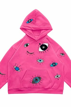Casual Day Outfits, Easy Trendy Outfits Indie Eye Print Hoodie