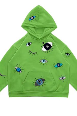 Casual Day Outfits, Easy Trendy Outfits Indie Eye Print Hoodie