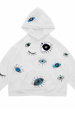 Casual Day Outfits, Easy Trendy Outfits Indie Eye Print Hoodie
