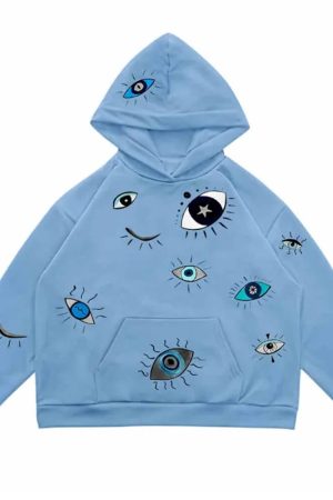 Casual Day Outfits, Easy Trendy Outfits Indie Eye Print Hoodie