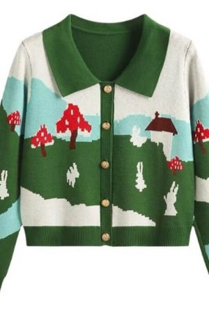 Casual Day Outfits, Easy Trendy Outfits Indie Mushroom Collar Cardigan