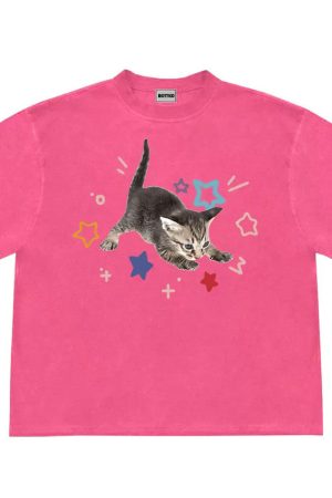 Casual Day Outfits, Easy Trendy Outfits Kitten and Stars T-Shirt