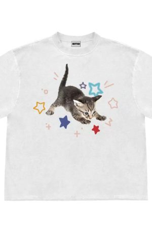 Casual Day Outfits, Easy Trendy Outfits Kitten and Stars T-Shirt