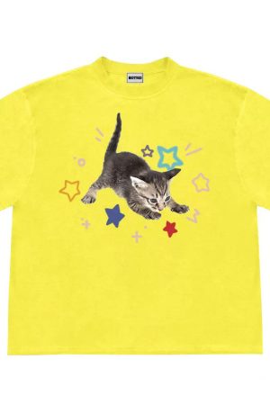 Casual Day Outfits, Easy Trendy Outfits Kitten and Stars T-Shirt