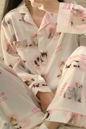 Casual Day Outfits, Easy Trendy Outfits Kitty Satin Pajama Set