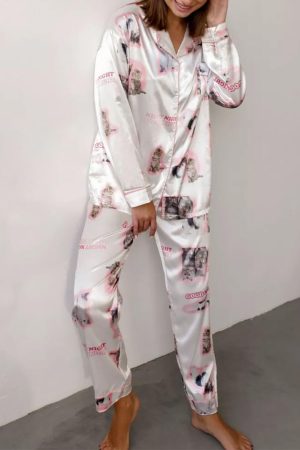 Casual Day Outfits, Easy Trendy Outfits Kitty Satin Pajama Set