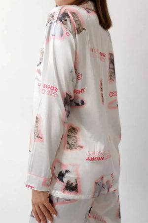 Casual Day Outfits, Easy Trendy Outfits Kitty Satin Pajama Set