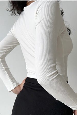 Casual Day Outfits, Easy Trendy Outfits Knot Tie Ribbed Long Sleeve Top